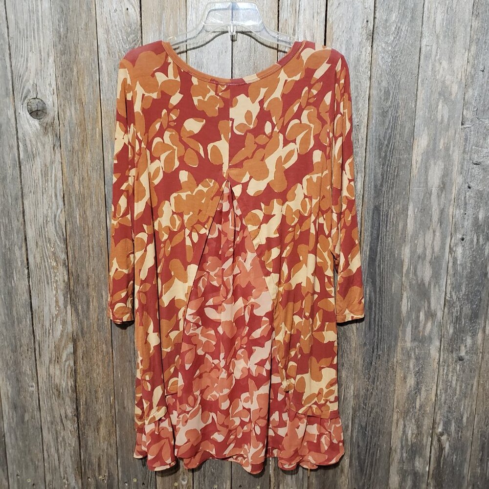 LOGO Lori Goldstein XL Top Tunic Knit Stretch Orange Peach Floral Boho Comfy - Picture 5 of 8